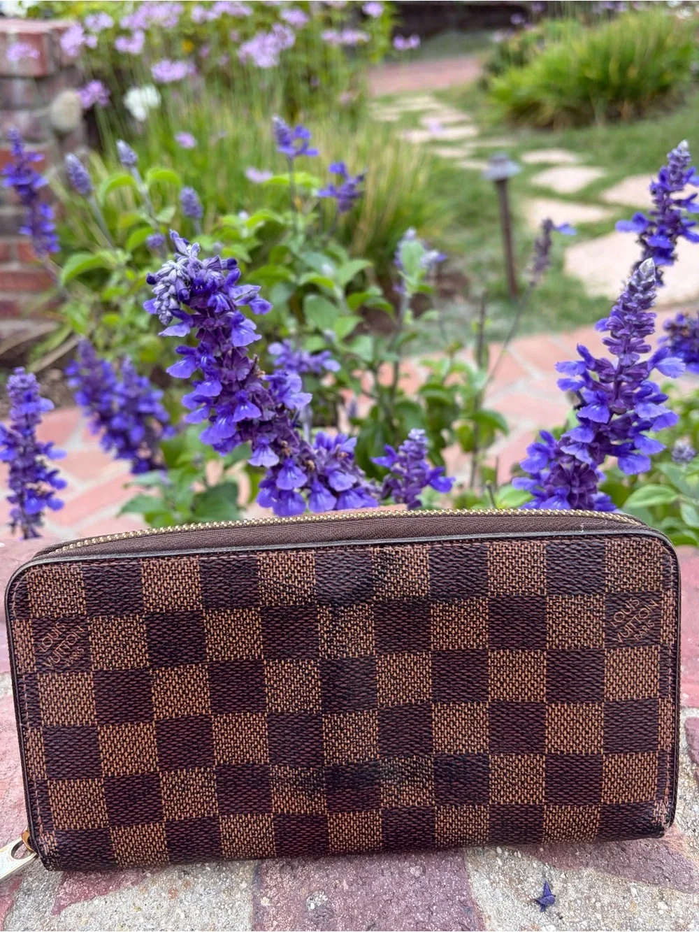 Auth Louis Vuitton Zip Long Wallet Contemporary Damier Check 2017 DateCode